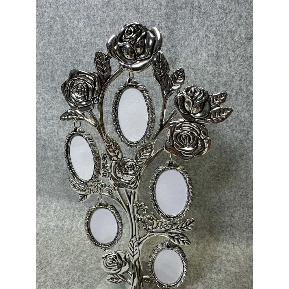 Family Tree Photo Frame Roses Silver Tone‎ 5 Oval Floral Victorian Style